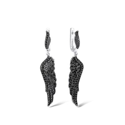 Sterling Silber Ohrringe mit schwarzen Engelsflügeln für Frauen