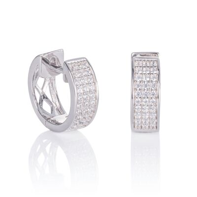 Sterling Silver Micro Pave Silver Hoops for Women.