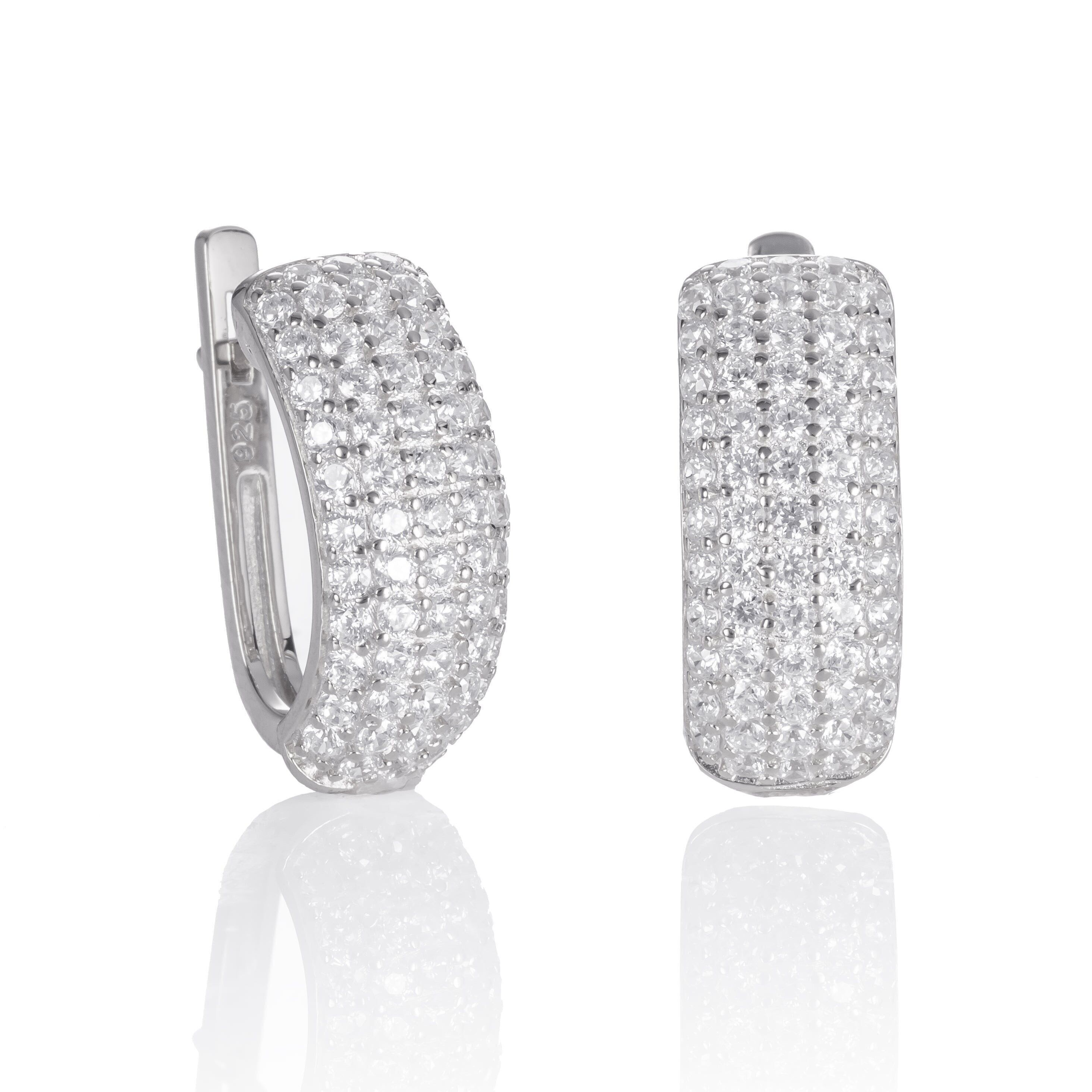 Pendientes de aro con pavé de plata de ley para mujer