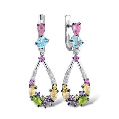 Orecchini pendenti colorati da donna in argento sterling con pietre multicolori e pietre preziose con zirconi