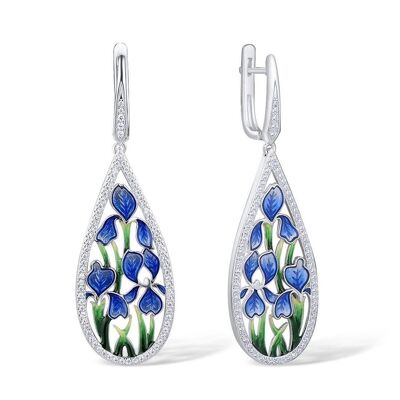 Statement Drop Earrings for Women with Enamel Flower Details and Cubic Zirconia Gemstones