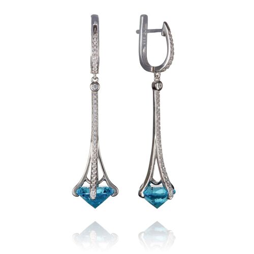 Long Drop Earrings for Women with Light Blue Stones and Cubic Zirconia Gemstones