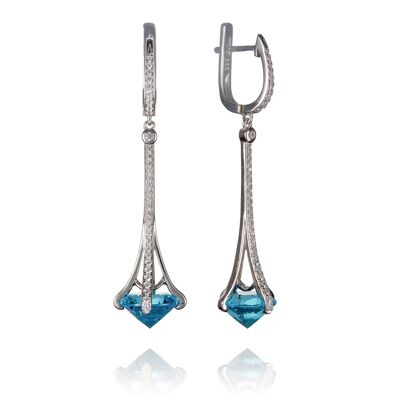Long Drop Earrings for Women with Light Blue Stones and Cubic Zirconia Gemstones