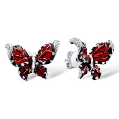 Sterling Silver Burgundy Enamel Butterfly Earrings for Women