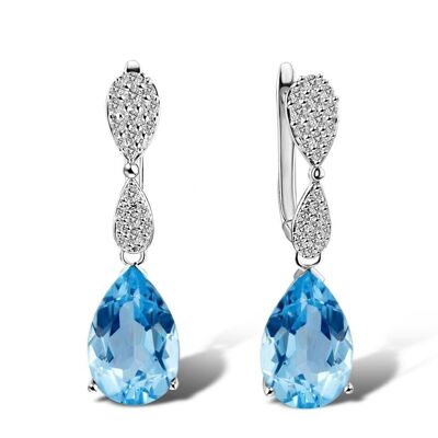 Boucles d'oreilles pendantes bleu clair en argent sterling pour femme