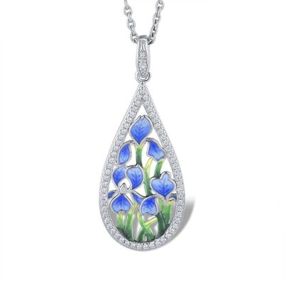 Collar llamativo de plata para mujer con detalles de flores esmaltadas y piedras preciosas de circonita cúbica