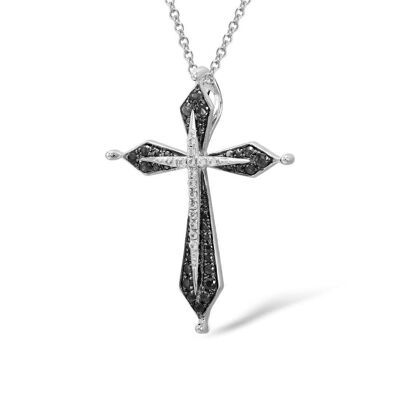 Collier élégant en argent sterling avec croix noire et argentée pour femme