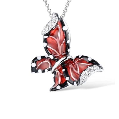 Sterling Silber Burgund Emaille Schmetterling Anhänger Halskette für Frauen