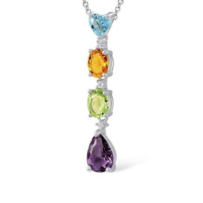 Sterling Silver Multicoloured Drop Pendant Necklace for Women