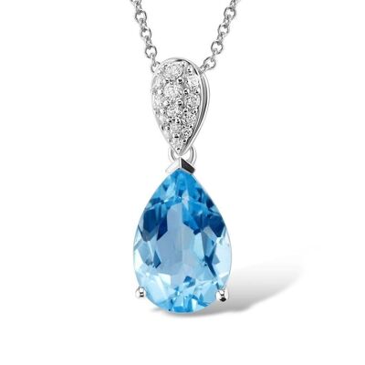 Collier pendentif en forme de larme bleu clair en argent sterling pour femme