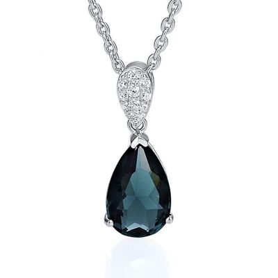 Sterling Silver Dark Blue Teardrop Pendant Necklace for Women