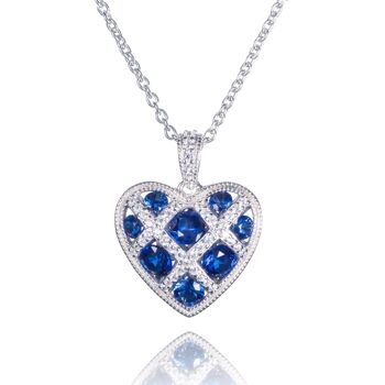 Collier coeur en treillis en argent sterling pour femme avec pierres bleues 1