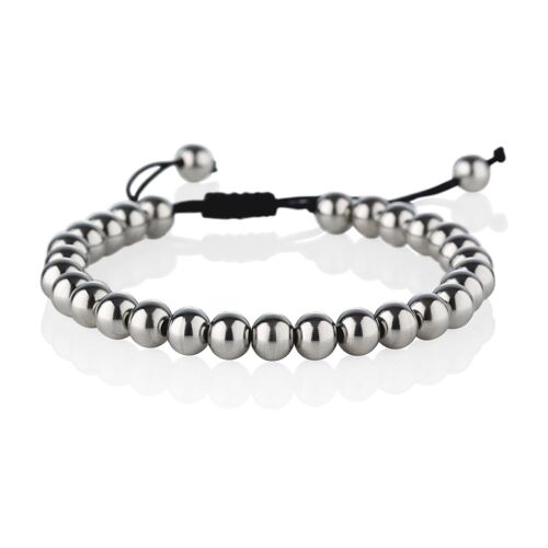 Stainless Steel Large Bead Bracelet for Men on an Adjustable Black Cord