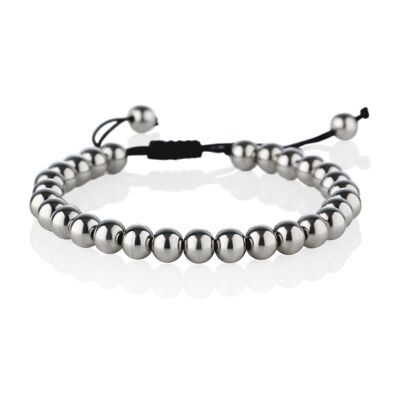 Bracelet Homme Acier Inoxydable Grosses Perles sur Cordon Noir Ajustable