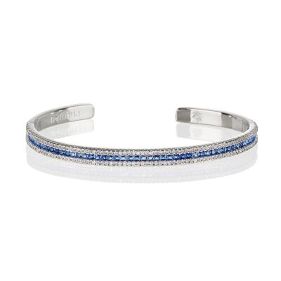 Cuff Bangle Bracelet with Blue Cubic Zirconia Stones