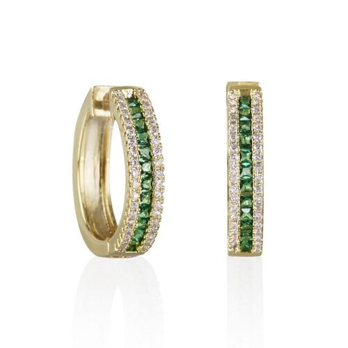 Gold Hoop Earrings with Green Cubic Zirconia Stones