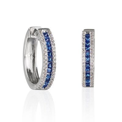 Hoop Earrings with Blue Cubic Zirconia Stones