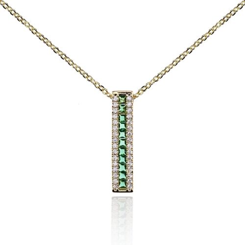 Gold Bar Pendant Necklace with Green Cubic Zirconia Stones