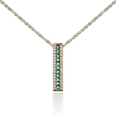 Halskette mit Goldbarren-Anhänger und grünen Zirkonia-Steinen