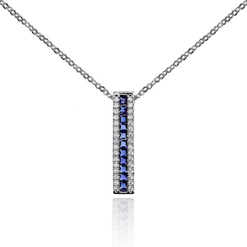Bar Pendant Necklace with Blue Cubic Zirconia Stones