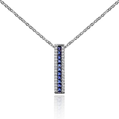 Bar Pendant Necklace with Blue Cubic Zirconia Stones