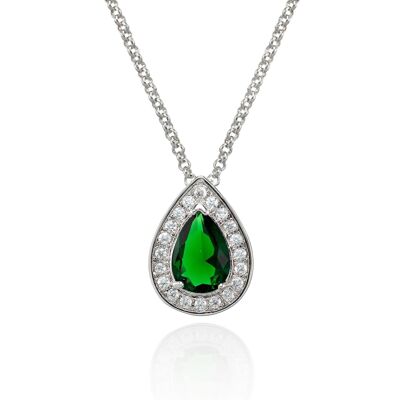 Teardrop Pendant Necklace for Women a Green Cubic Zirconia Gemstone