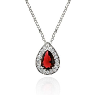 Teardrop Pendant Necklace with a Red Cubic Zirconia Gemstone