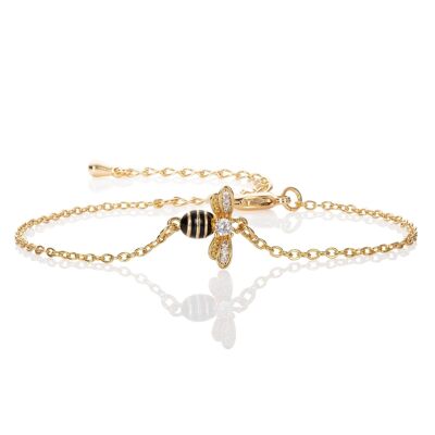 Pulsera Abejorro de Oro con Zirconia Cúbica y Esmalte Negro