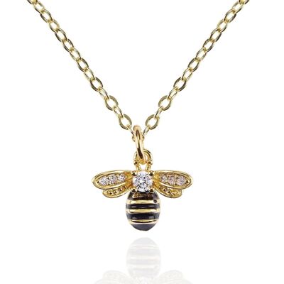 Collana Bumble Bee in Oro con Cubic Zirconia e Smalto Nero