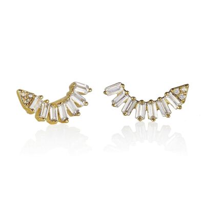 Gold Ear Climber Earrings for Women with Cubic Zirconia Gemstones