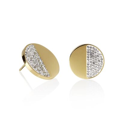Gold Disc Stud Earrings with Swarovski Crystals