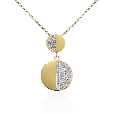 Gold Double Disc Necklace with Swarovski Crystals