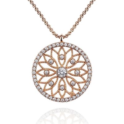 Collier Pendentif Arabesque Mandala Or Rose avec Cubic Zirconia