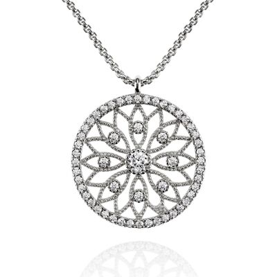 Mandala Arabesque Pendant Necklace with Cubic Zirconia