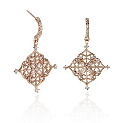 Rose Gold Arabesque Dangle Earrings with Cubic Zirconia