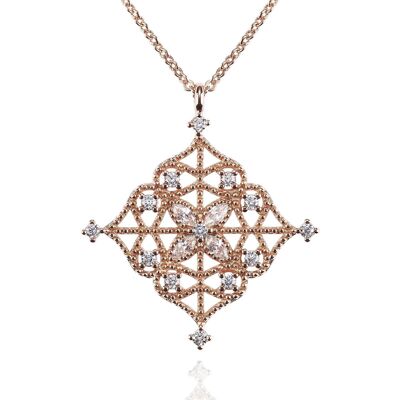 Rose Gold Arabesque Pendant Necklace with Cubic Zirconia