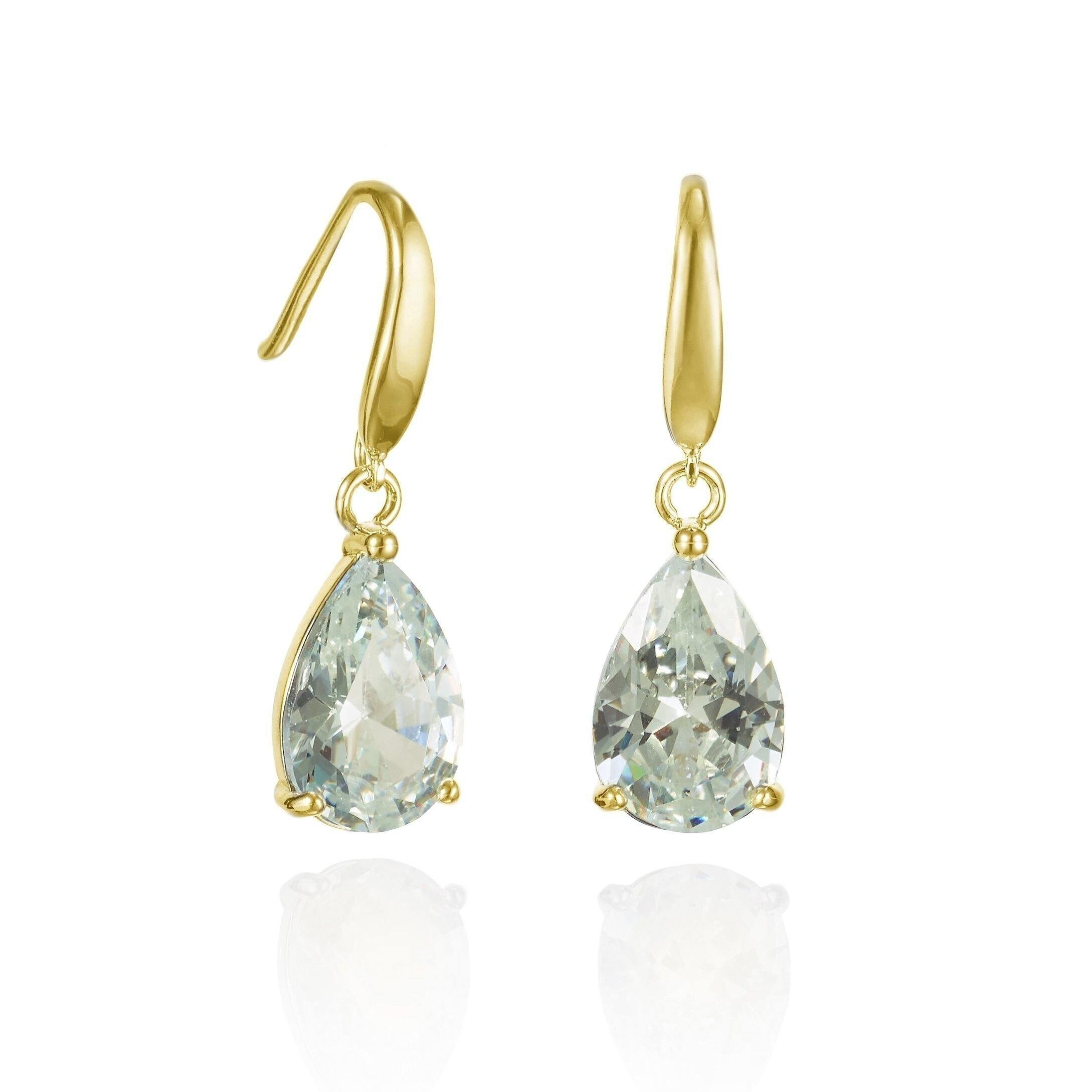 Gold Pear Drop Earrings with White Cubic Zirconia