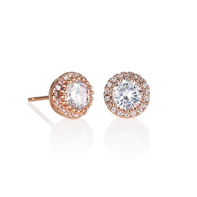 Boucles d'Oreilles Halo Or Rose avec Cubic Zirconia Stones