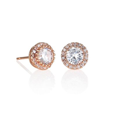Rose Gold Halo Stud Earrings with Cubic Zirconia Stones