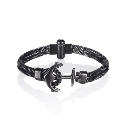 Black Anchor Stainless Steel Mesh Bracelet for Men