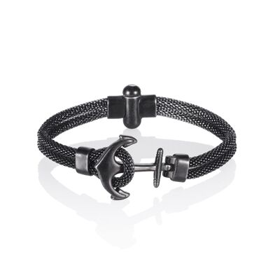 Schwarzes Anker-Edelstahl-Mesh-Armband für Männer