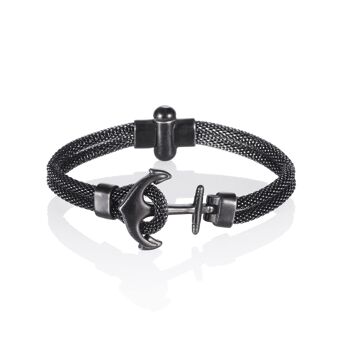 Bracelet maille acier inoxydable ancre noire pour homme 2