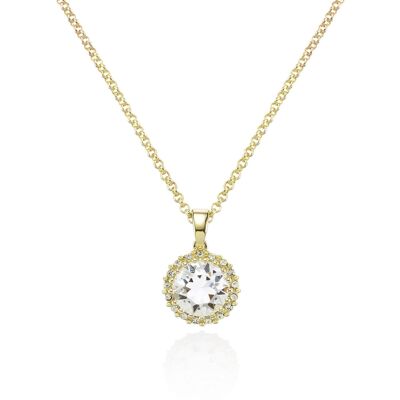 Gold Halo Pendant Necklace with Swarovski Crystals