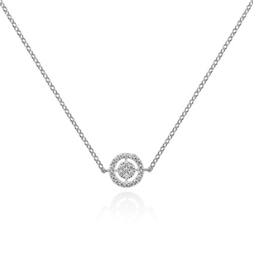 Sterling Silver Target Pendant Necklace with Cubic Zirconia Stones