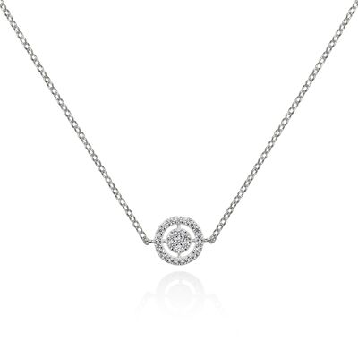Sterling Silver Target Pendant Necklace with Cubic Zirconia Stones