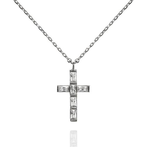 Cross Pendant Necklace with Baguette Cubic Zirconia