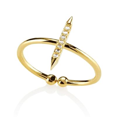 Dainty Gold Bar Ring for Women with Cubic Zirconia