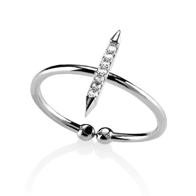 Bague barre en argent délicate pour femme avec zircon cubique