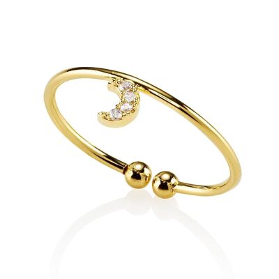 Delicado anillo de media luna de oro para mujer con circonita cúbica