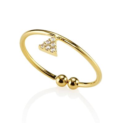 Delicato anello triangolare in oro da donna con zirconi.